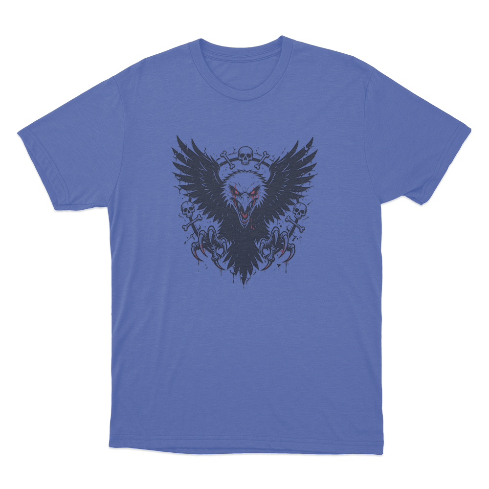 Dark Eagle And Skulls Unisex T Shirt Blue Dark Eagle And Skulls Unisex T Shirt Blue