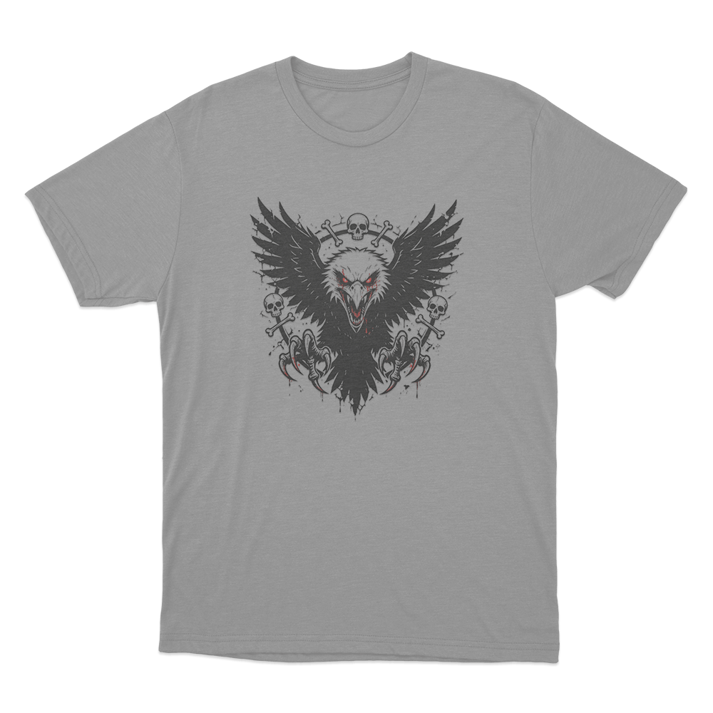 Dark Eagle And Skulls Unisex T Shirt Grey Dark Eagle And Skulls Unisex T Shirt Grey