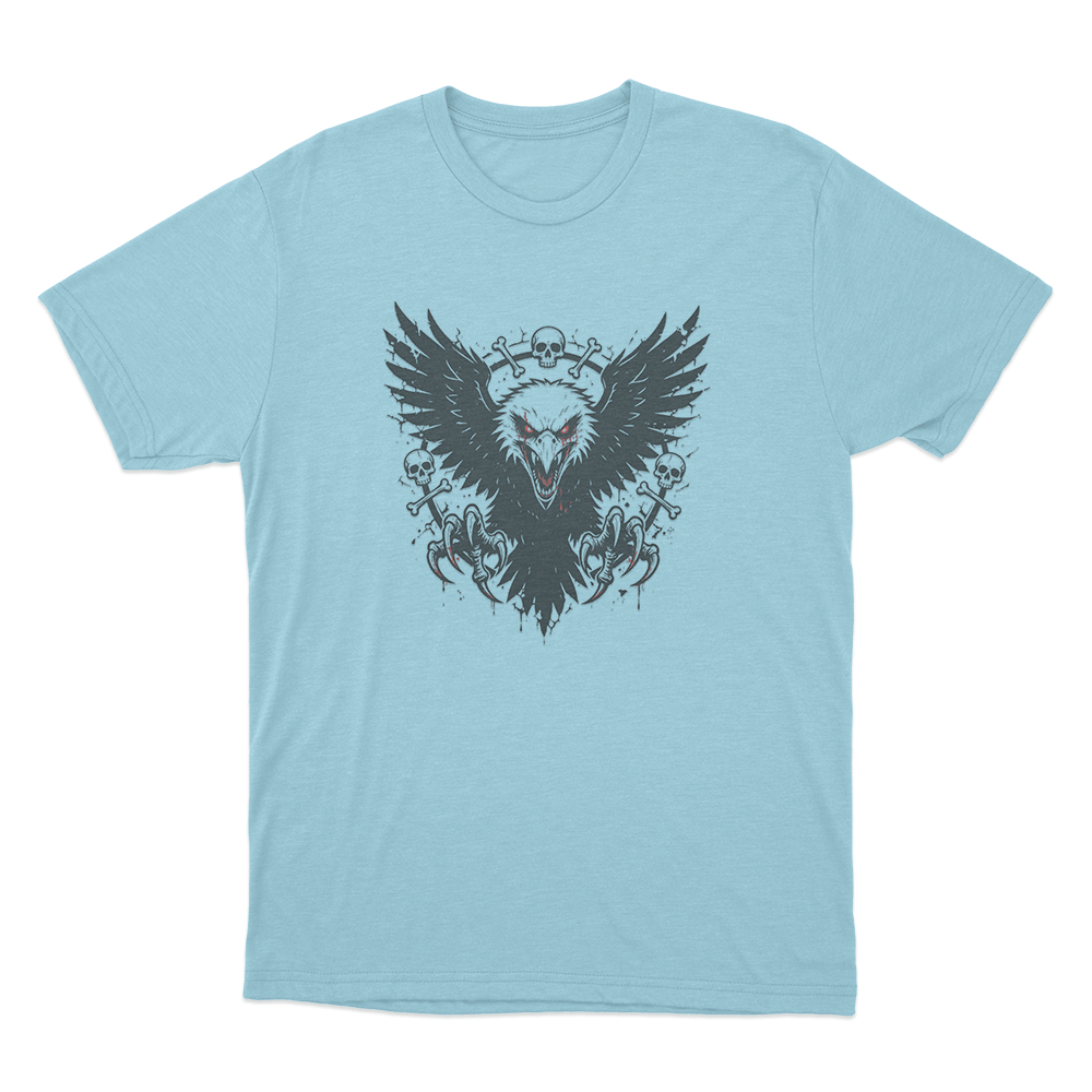 Dark Eagle And Skulls Unisex T Shirt Sky Blue Dark Eagle And Skulls Unisex T Shirt Sky Blue