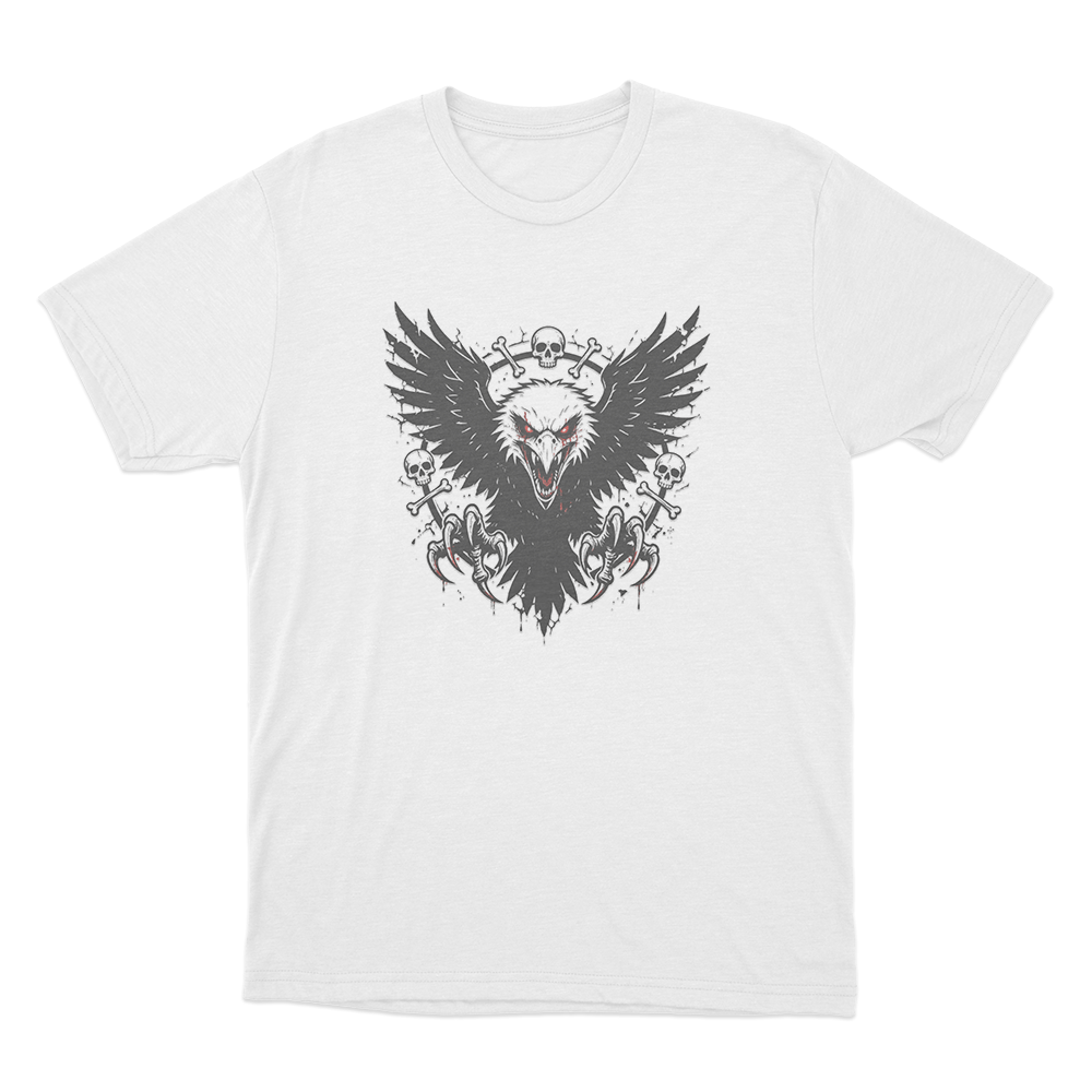 Dark Eagle And Skulls Unisex T Shirt White Dark Eagle And Skulls Unisex T Shirt White