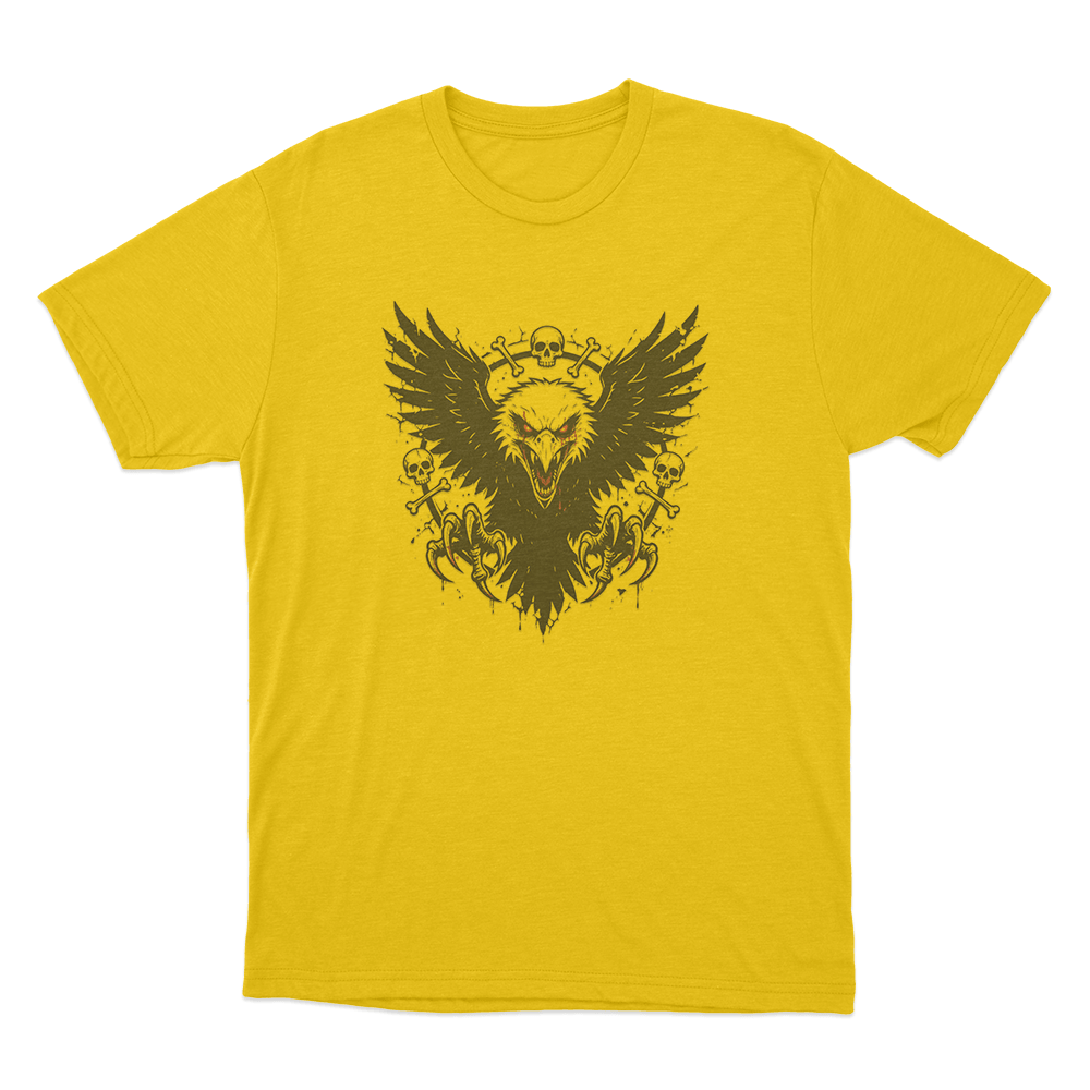 Dark Eagle And Skulls Unisex T Shirt Yellow Dark Eagle And Skulls Unisex T Shirt Yellow