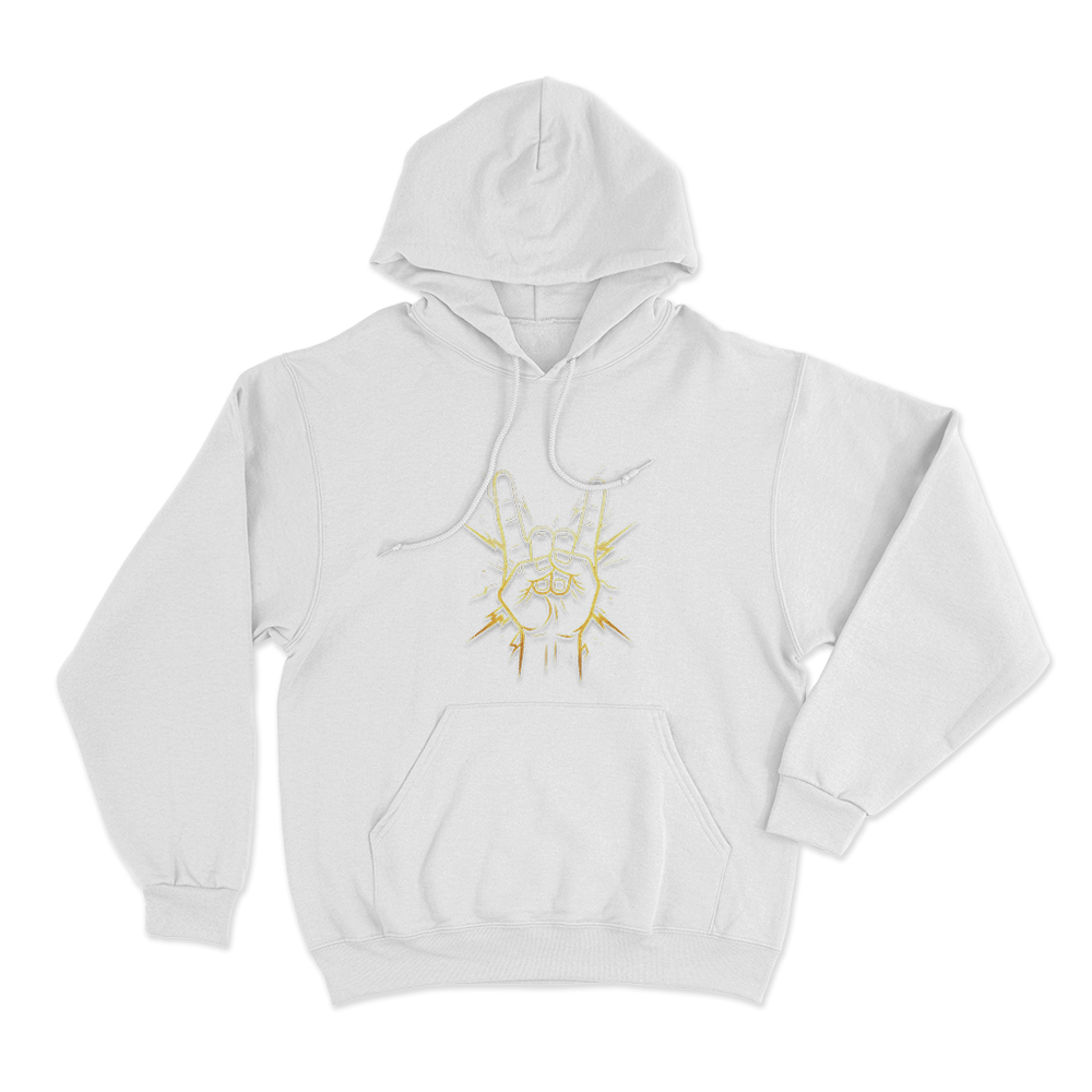Rock On Hand Sign Unisex Hoodie White Rock On Hand Sign Unisex Hoodie White