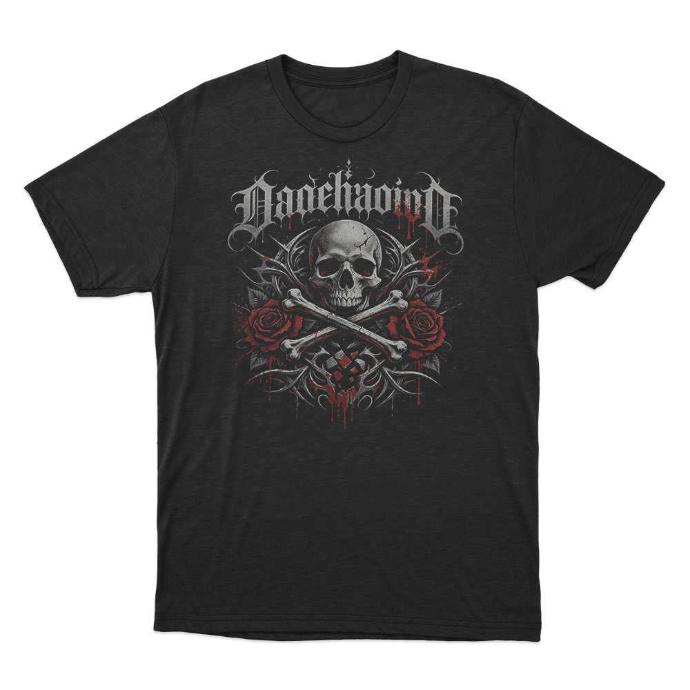 Skull And Red Roses Metal Print Unisex T Shirt Black Skull And Red Roses Metal Print Unisex T Shirt Black