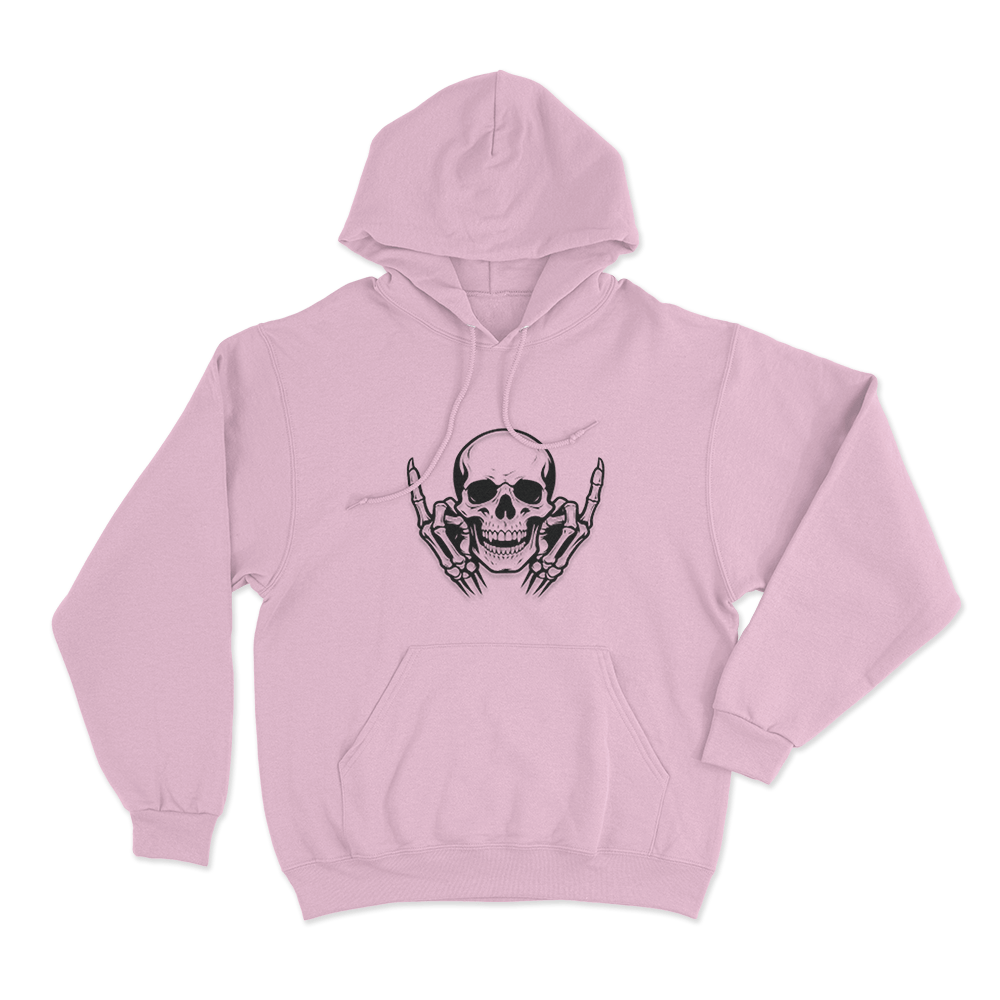 Skull With Middle Fingers Unisex Hoodie Pink Skull With Middle Fingers Unisex Hoodie Pink