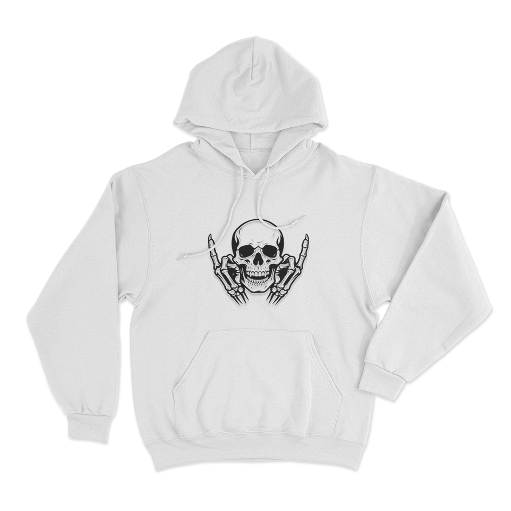 Skull With Middle Fingers Unisex Hoodie White Skull With Middle Fingers Unisex Hoodie White