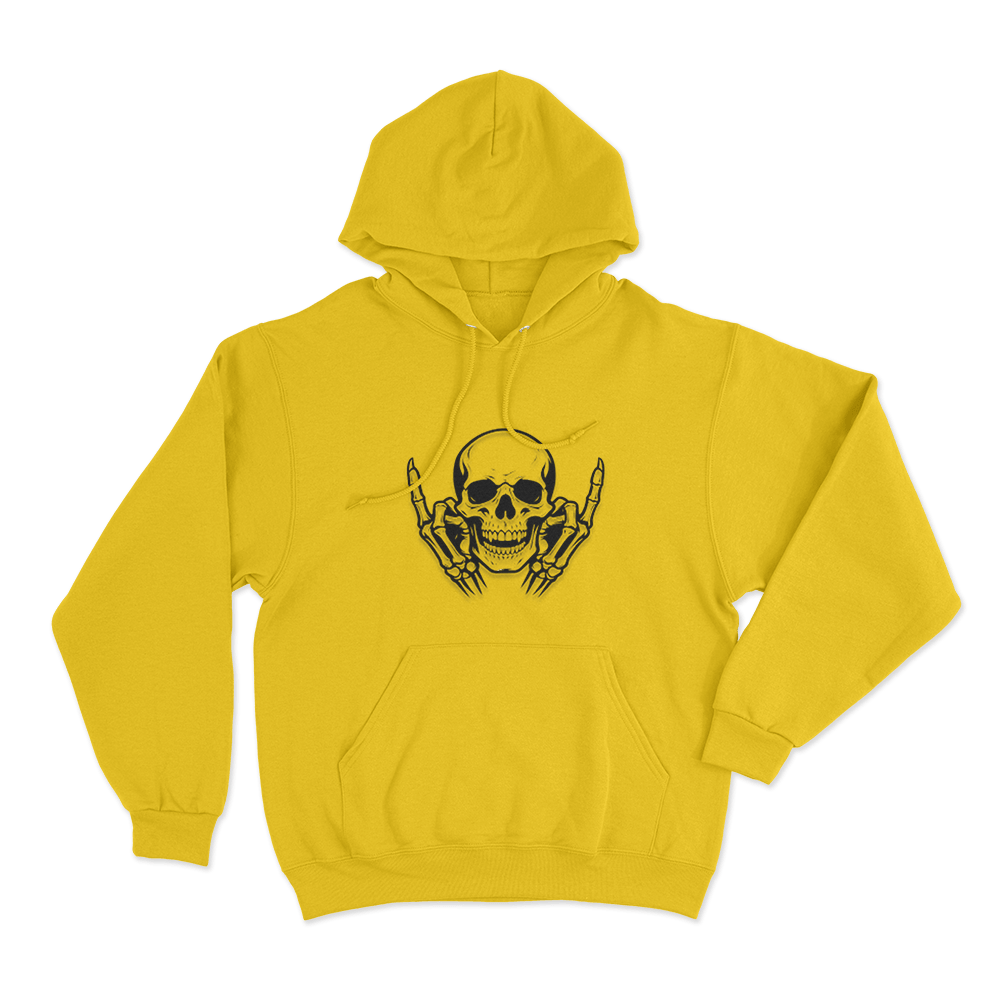 Skull With Middle Fingers Unisex Hoodie Yellow Skull With Middle Fingers Unisex Hoodie Yellow
