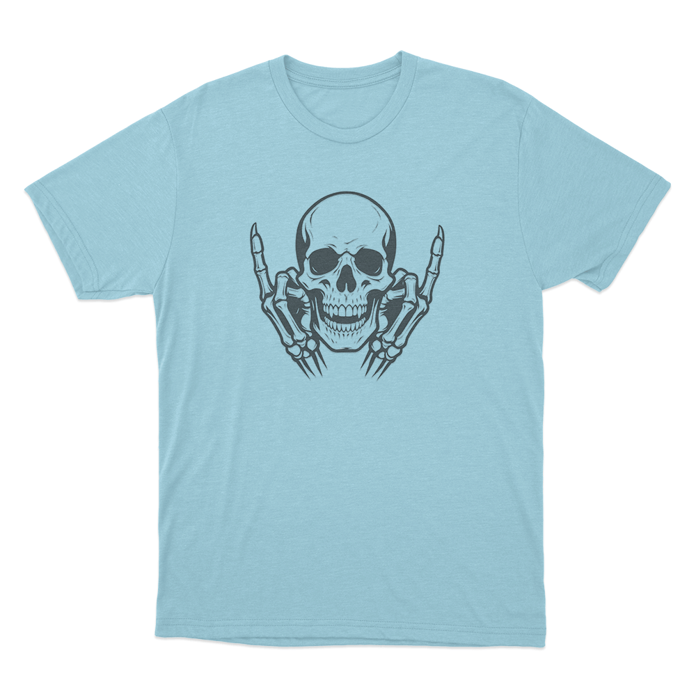 Skull With Middle Fingers Unisex T Shirt Sky Blue Skull With Middle Fingers Unisex T Shirt Sky Blue