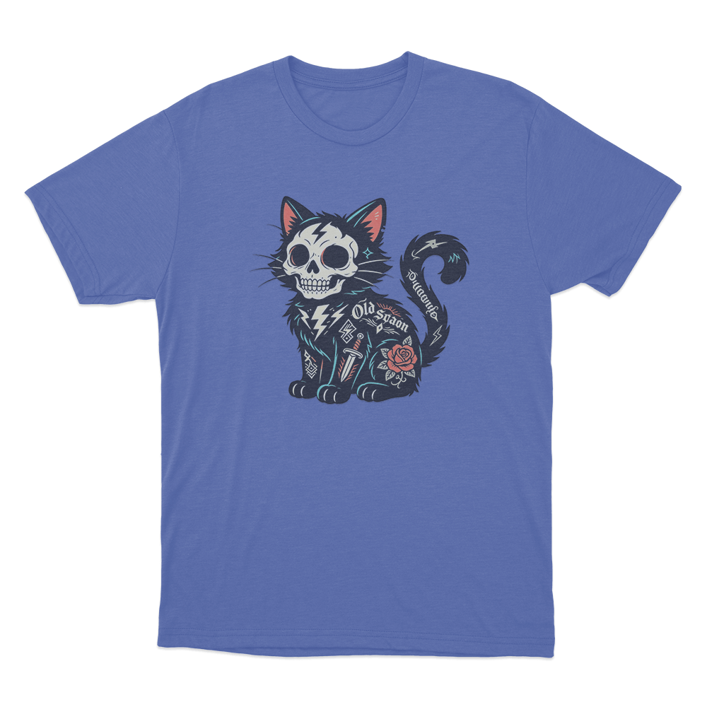 Tattooed Skeleton Cat Unisex T Shirt Blue Tattooed Skeleton Cat Unisex T Shirt Blue