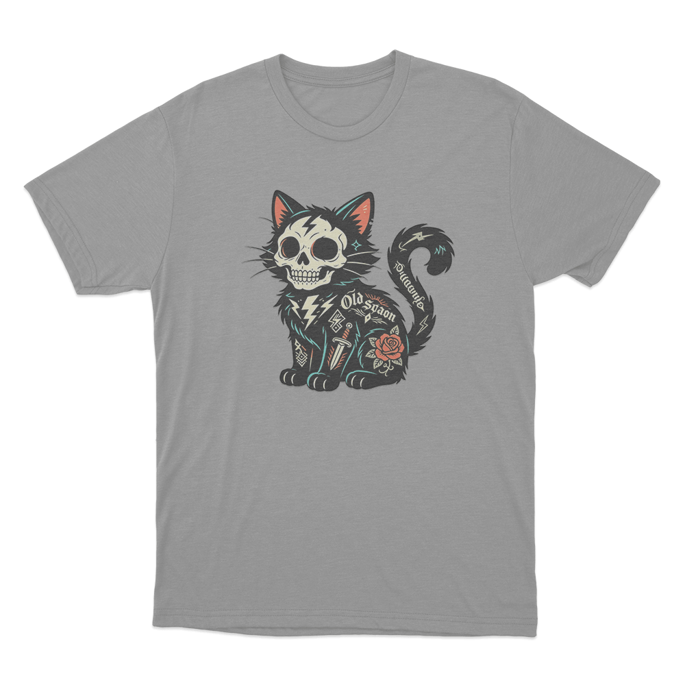 Tattooed Skeleton Cat Unisex T Shirt Grey Tattooed Skeleton Cat Unisex T Shirt Grey