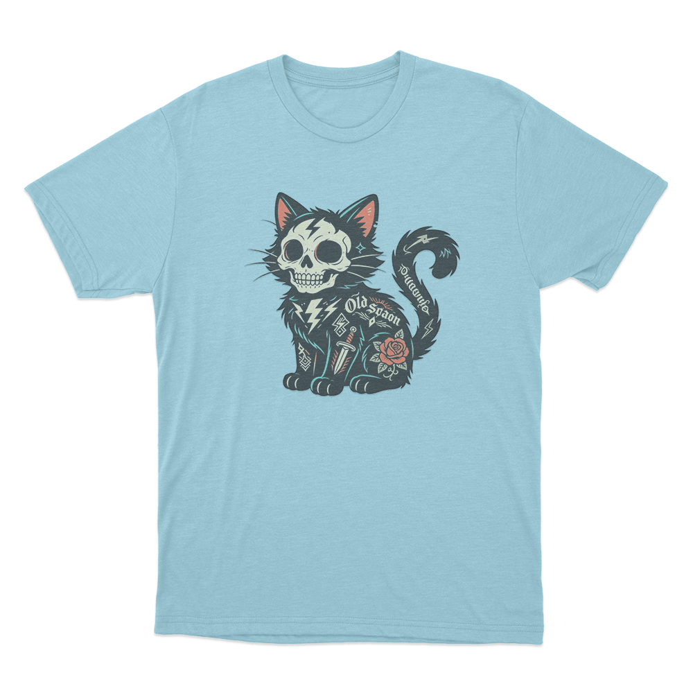 Tattooed Skeleton Cat Unisex T Shirt Sky Blue Tattooed Skeleton Cat Unisex T Shirt Sky Blue