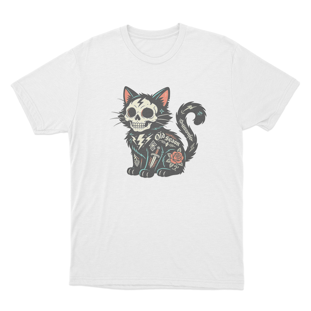 Tattooed Skeleton Cat Unisex T Shirt White Tattooed Skeleton Cat Unisex T Shirt White