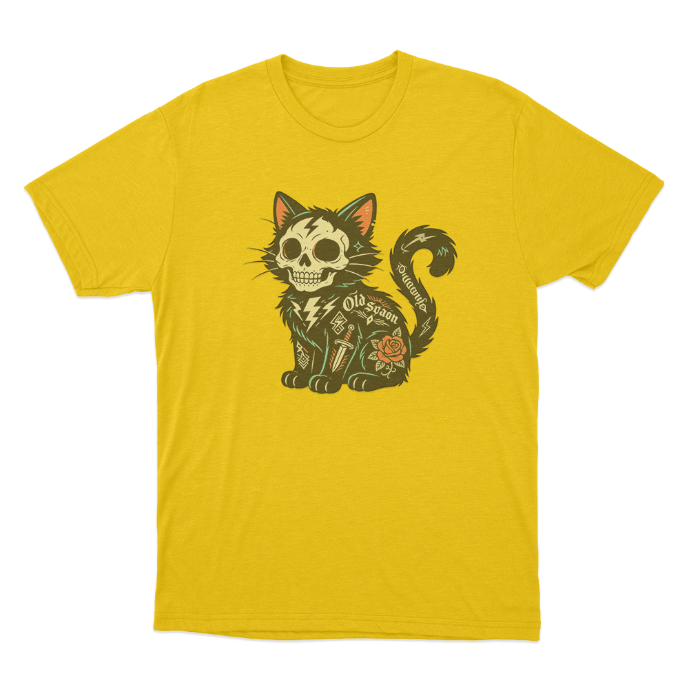 Tattooed Skeleton Cat Unisex T Shirt Yellow Tattooed Skeleton Cat Unisex T Shirt Yellow