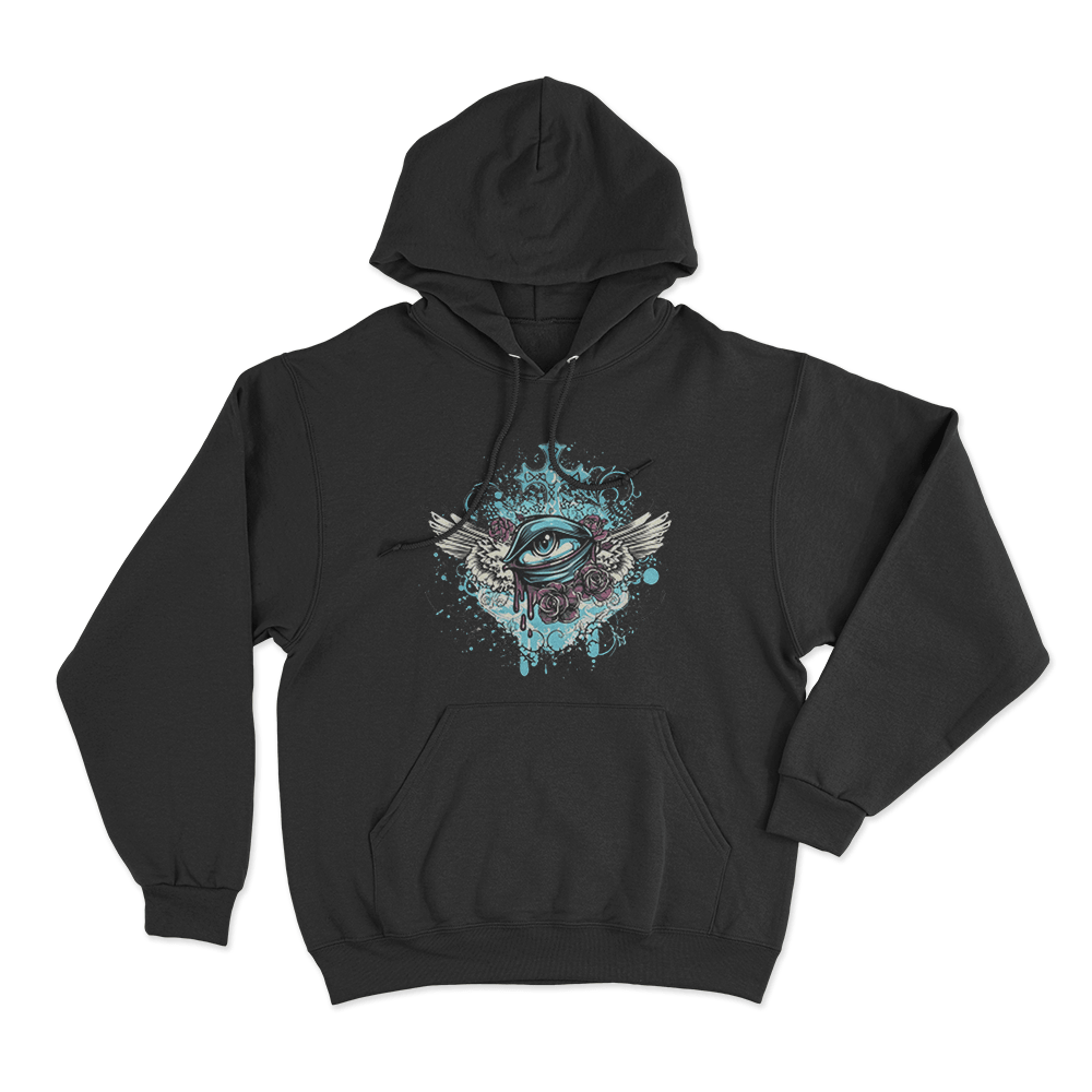 Winged Eye And Roses Tattoo Print Unisex Hoodie Black Winged Eye And Roses Tattoo Print Unisex Hoodie Black