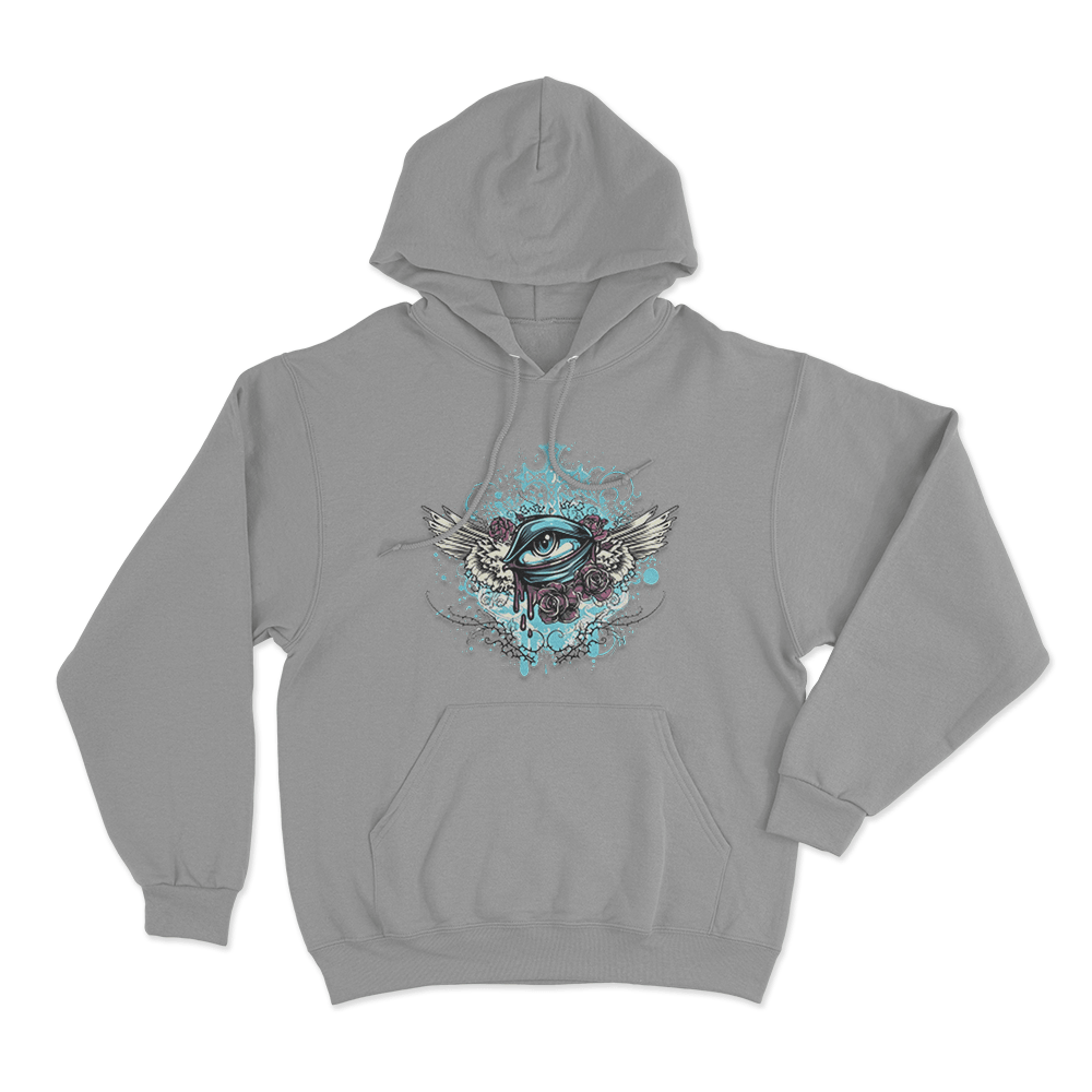 Winged Eye And Roses Tattoo Print Unisex Hoodie Grey Winged Eye And Roses Tattoo Print Unisex Hoodie Grey