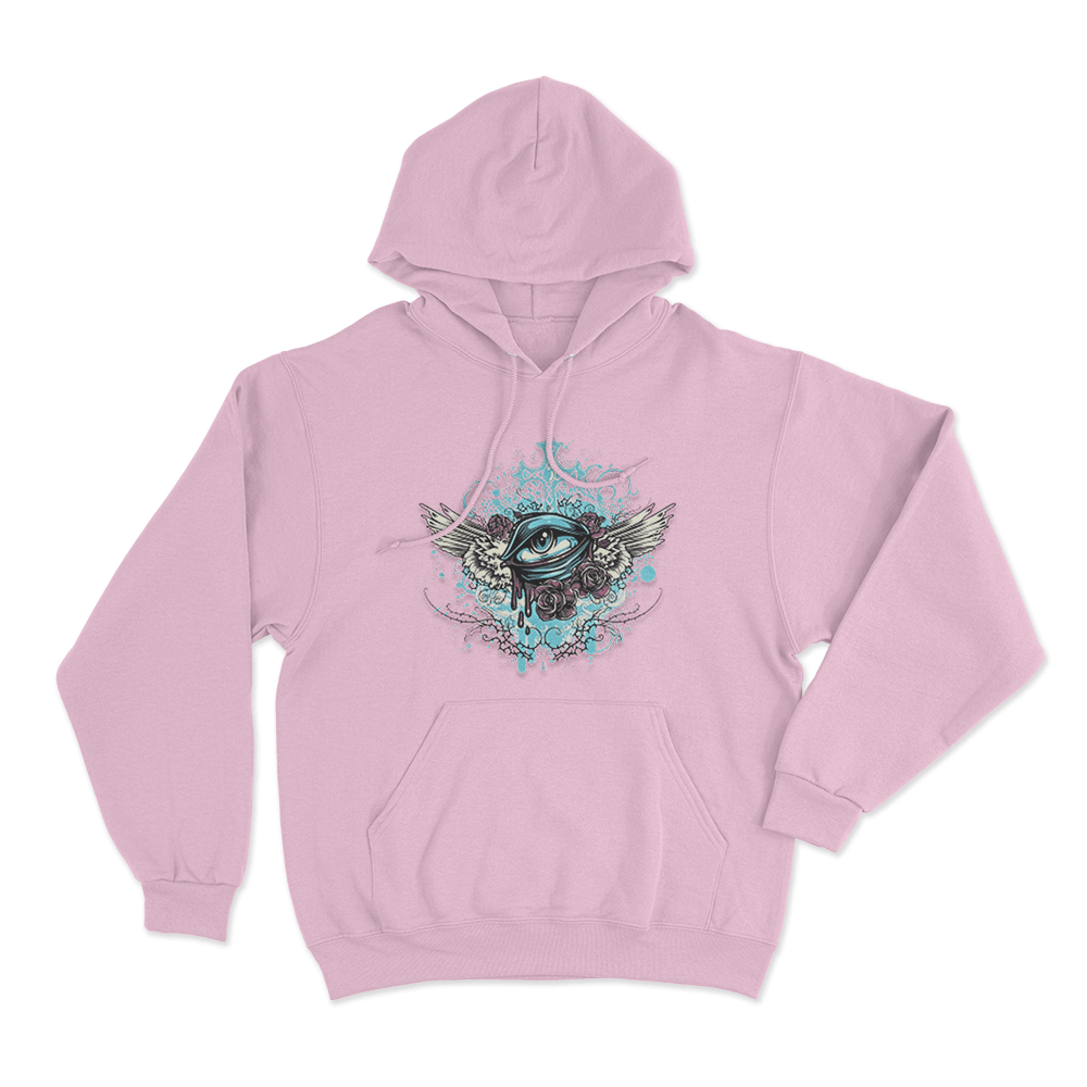Winged Eye And Roses Tattoo Print Unisex Hoodie Pink Winged Eye And Roses Tattoo Print Unisex Hoodie Pink