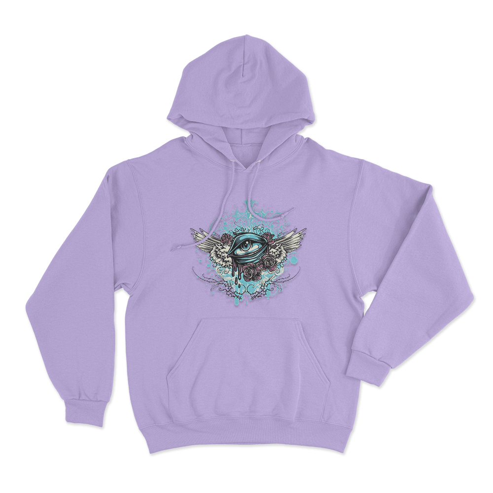 Winged Eye And Roses Tattoo Print Unisex Hoodie Purple Winged Eye And Roses Tattoo Print Unisex Hoodie Purple