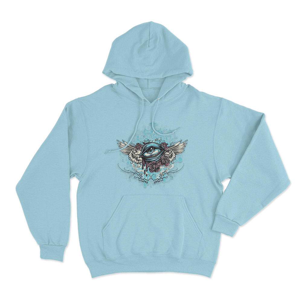 Winged Eye And Roses Tattoo Print Unisex Hoodie Sky Blue Winged Eye And Roses Tattoo Print Unisex Hoodie Sky Blue